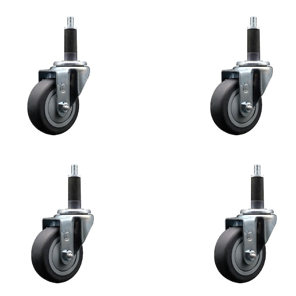 3.5'' Thermoplastic Rubber Wheel Swivel 1'' Expanding Stem Caster Set, 4PK